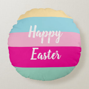 Happy Easter Colourful Stripes Pattern Throw Pillo Round Cushion