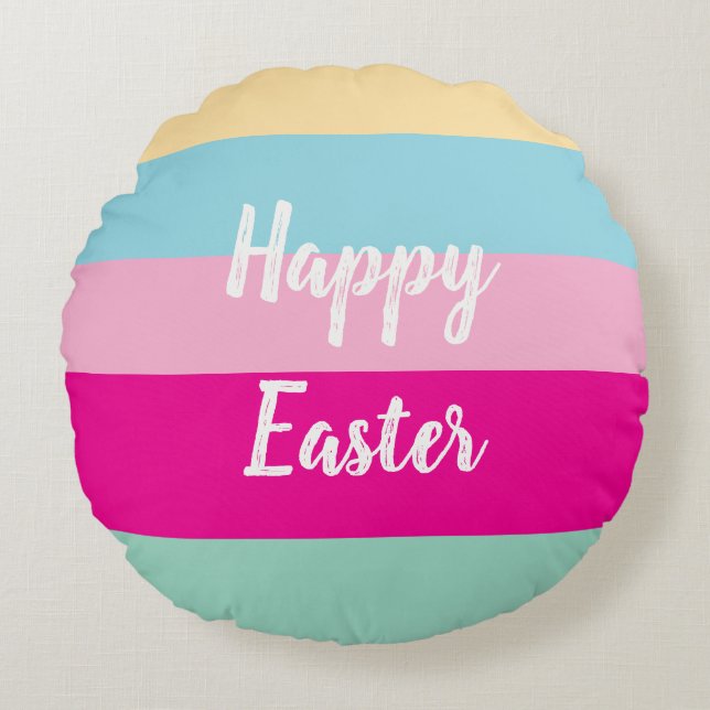 Happy Easter Colourful Stripes Pattern Throw Pillo Round Cushion (Front)