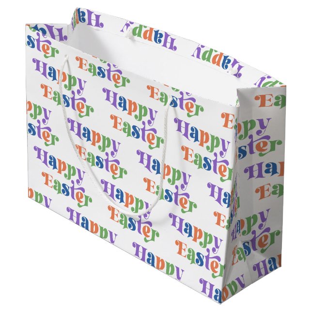 Happy Easter Colourful Whimsical Retro Typography Large Gift Bag (Back Angled)