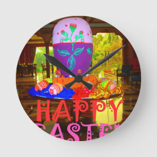 Happy Easter Colours Round Clock