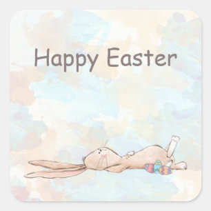 Happy Easter Cool Bunny Rabbit Eggs Square Sticker