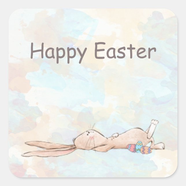 Happy Easter Cool Bunny Rabbit Eggs  Square Sticker (Front)
