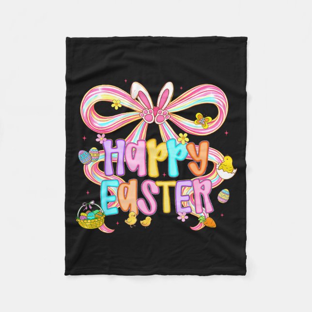 Happy Easter Coquette Bow Cute Bunny Eggs Spring W Fleece Blanket (Front)