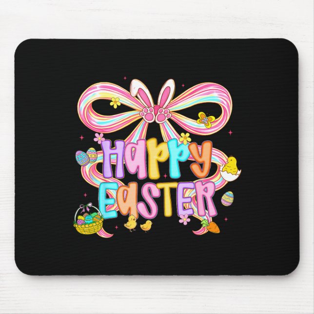 Happy Easter Coquette Bow Cute Bunny Eggs Spring W Mouse Pad (Front)
