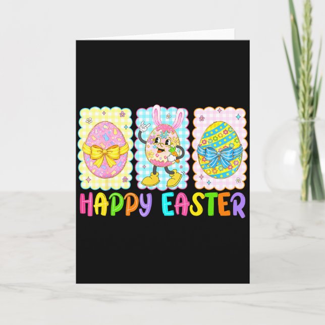 Happy Easter Coquette Bow Funny Easter Eggs Kids B Card (Front)