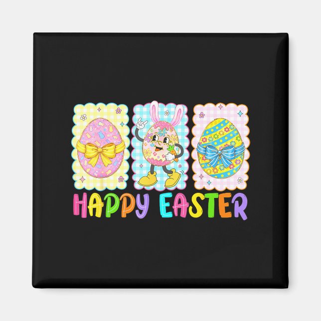 Happy Easter Coquette Bow Funny Easter Eggs Kids B Magnet (Front)