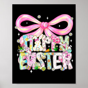 Happy Easter Coquette Bow Pink Ribbon Floral Bunny Poster