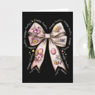 Happy Easter Coquette Bunny Bow Floral Easter Girl Card