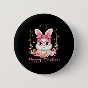 Happy easter coquette floral bunny women girl kid 6 cm round badge