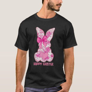 Happy Easter Coquette Pink Rabbit Floral Chinoiser T-Shirt