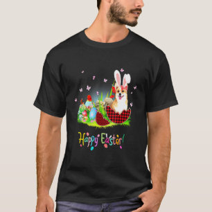 Happy Easter Corgi Red Plaid Easter Egg With Bunny T-Shirt