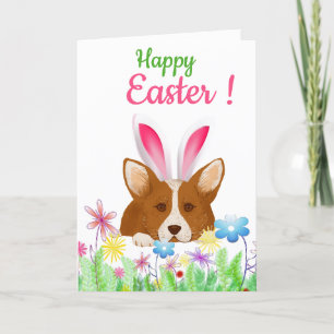 Happy Easter   Corgi with Easter Bunny Ear Funny Holiday Card