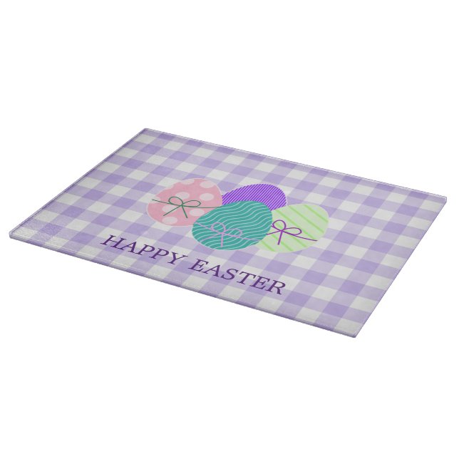 Happy Easter Country Lavender Gingham Pattern Cutting Board (Corner)