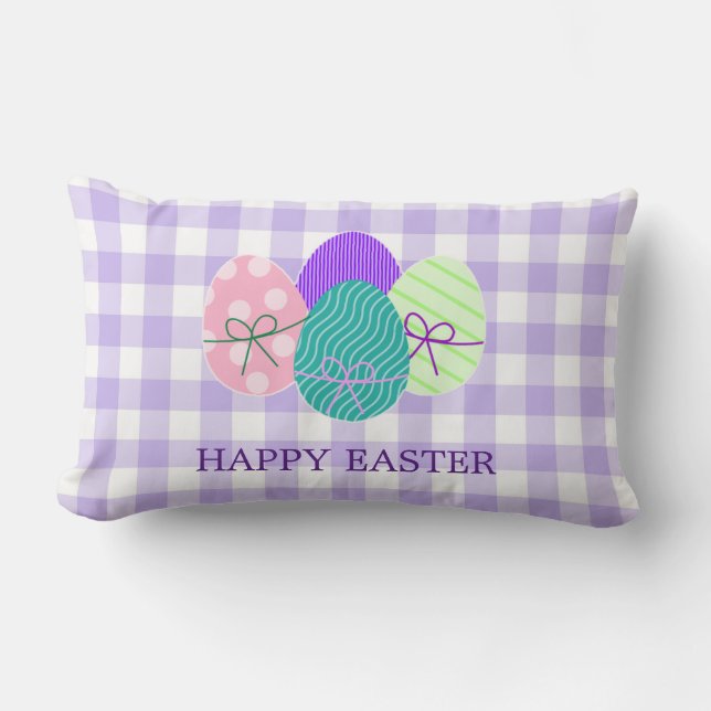 Happy Easter Country Lavender Gingham Pattern Lumbar Cushion (Front)