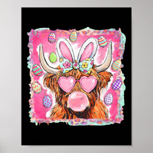 Happy Easter Cow Bunny Ears Bubblegum Pink Girly Poster