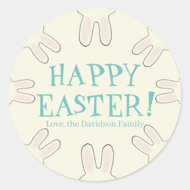 Happy Easter cream custom text cute bunnies funny Classic Round Sticker (Front)