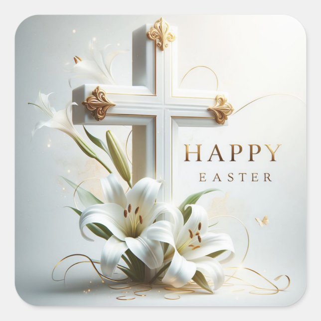 Happy Easter, Cross and Lilies Envelope Seal  (Front)