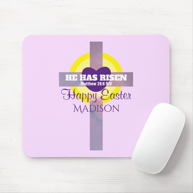 Happy Easter Cross Bible Verse Custom Name Purple Mouse Pad (With Mouse)