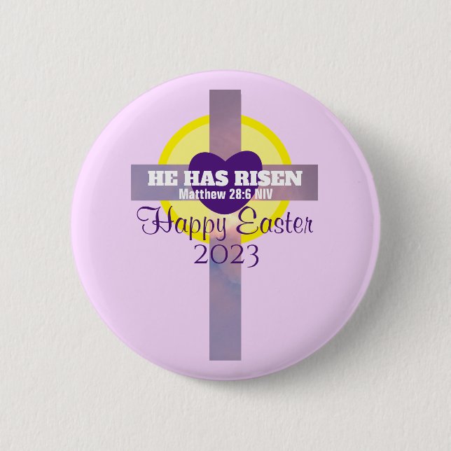 Happy Easter Cross Bible Verse Custom Year Purple 6 Cm Round Badge (Front)