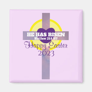 Happy Easter Cross Bible Verse Custom Year Purple Magnet
