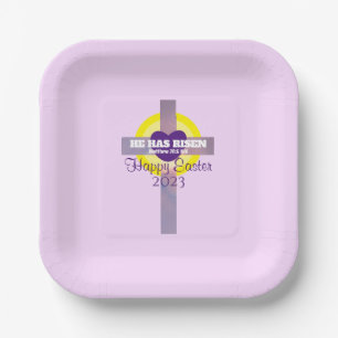 Happy Easter Cross Bible Verse Custom Year Purple Paper Plate