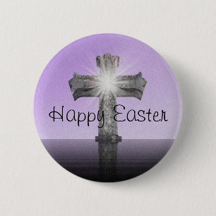 Happy Easter cross Inspirational lavender 6 Cm Round Badge
