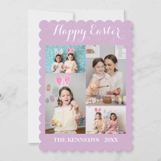 Happy Easter Custom 4 Photo Collage Family easter Holiday Card (Front)