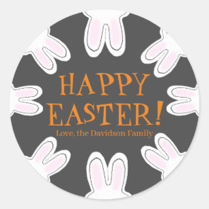 Happy Easter custom cute peeking bunnies funny  Classic Round Sticker