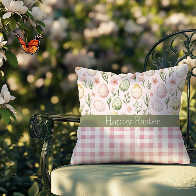 Happy Easter Custom Greeting Easter Eggs Cushion (Creator Uploaded)