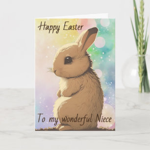 'Happy Easter' Custom Text, Rainbow Easter Bunny  Card