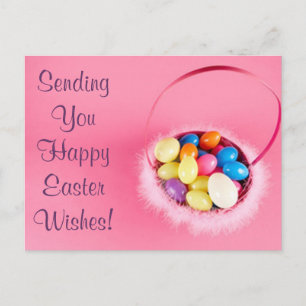 Happy Easter Customisable Pretty PInk Basket Holiday Postcard
