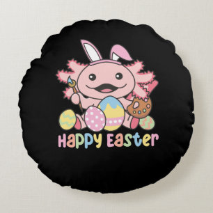 Happy Easter Cute Axolotl Easter With Easter Eggs Round Cushion