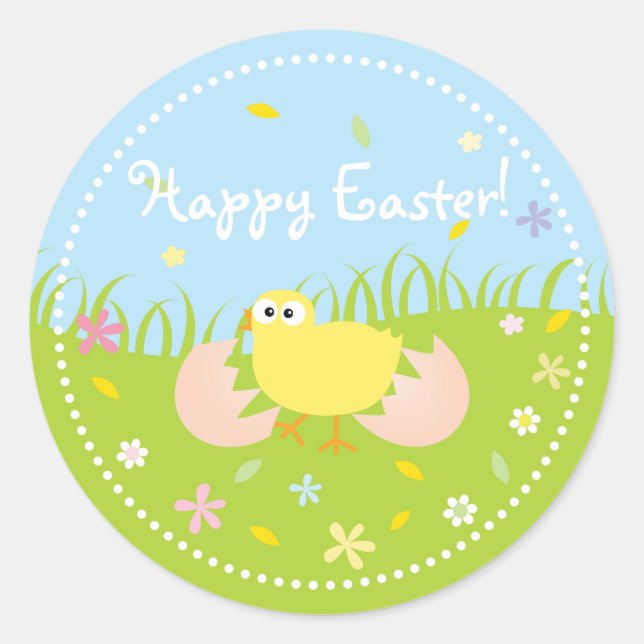 Happy Easter Cute Baby Chick Classic Round Sticker (Front)