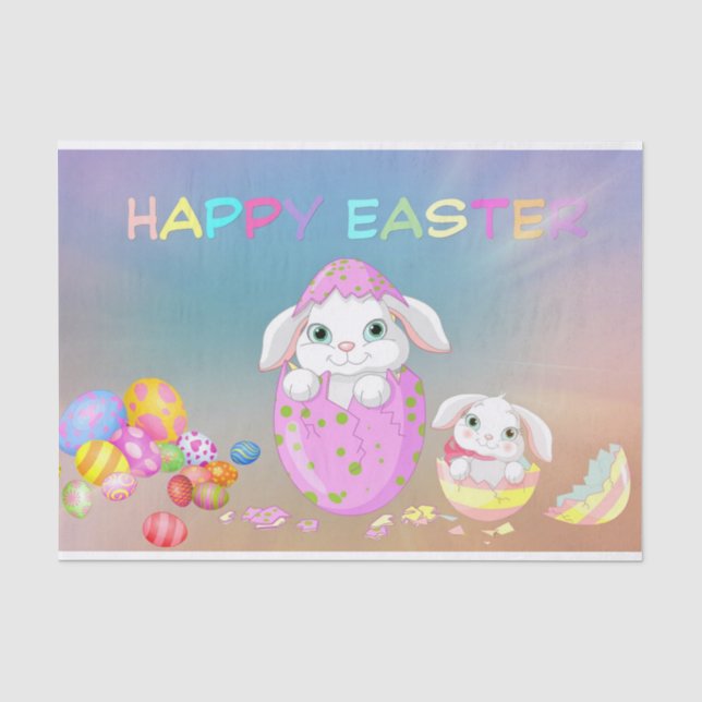 Happy Easter Cute Bunnies and Easter Eggs  Tissue Paper (Front)