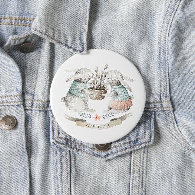 Happy Easter Cute Bunnies in Love 10 Cm Round Badge (In Situ)