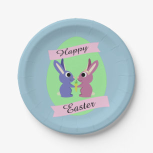 Happy Easter! Cute bunnies Paper Plate