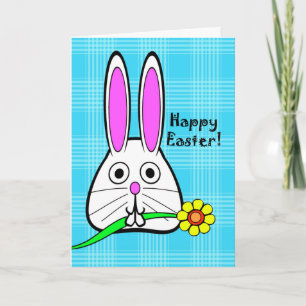 Happy Easter!, Cute Bunny and Yellow Flower Holiday Card