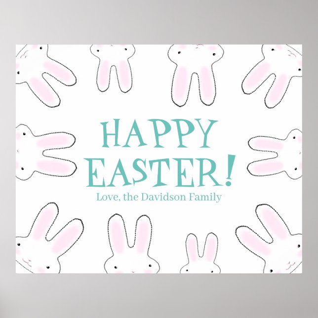 Happy Easter cute bunny bunnies custom text fun Poster (Front)