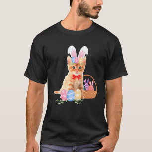 Happy Easter Cute Bunny Cat Eggs Basket Men Women T-Shirt