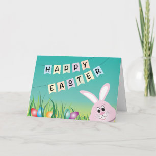 Happy Easter Cute Bunny Colourful Eggs Holiday Card