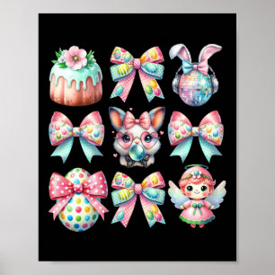 Happy Easter Cute Bunny Coquette Bow Women Kids Gi Poster