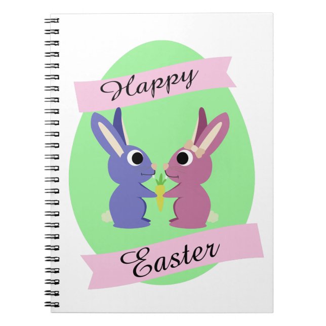 Happy Easter! Cute Bunny Couple Notebook (Front)
