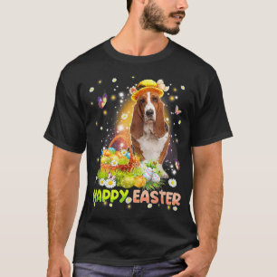 Happy Easter Cute Bunny Dog Basset Hound Eggs Bask T-Shirt