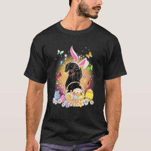 Happy Easter Cute Bunny Dog Dachshund Eggs Basket T-Shirt