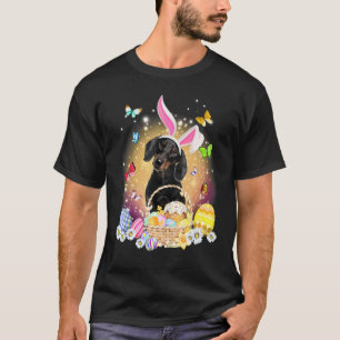 Happy Easter Cute Bunny Dog Dachshund Eggs Basket T-Shirt