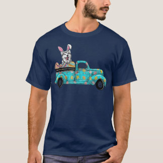 Happy Easter Cute Bunny Dog Husky Eggs Old Truck  T-Shirt
