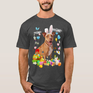 Happy Easter Cute Bunny Dog Pitbull Eggs Basket Fu T-Shirt