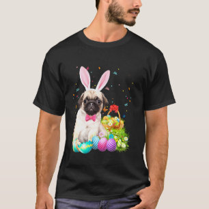 Happy Easter Cute Bunny Dog Pug Eggs Basket Funny T-Shirt