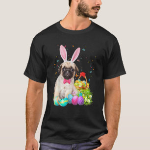Happy Easter Cute Bunny Dog Pug Eggs Basket Funny T-Shirt