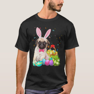 Happy Easter Cute Bunny Dog Pug Eggs Basket Funny T-Shirt